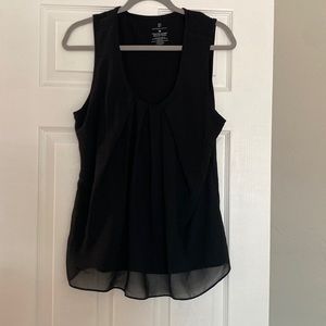 Tank with sheer ruched overlay on front